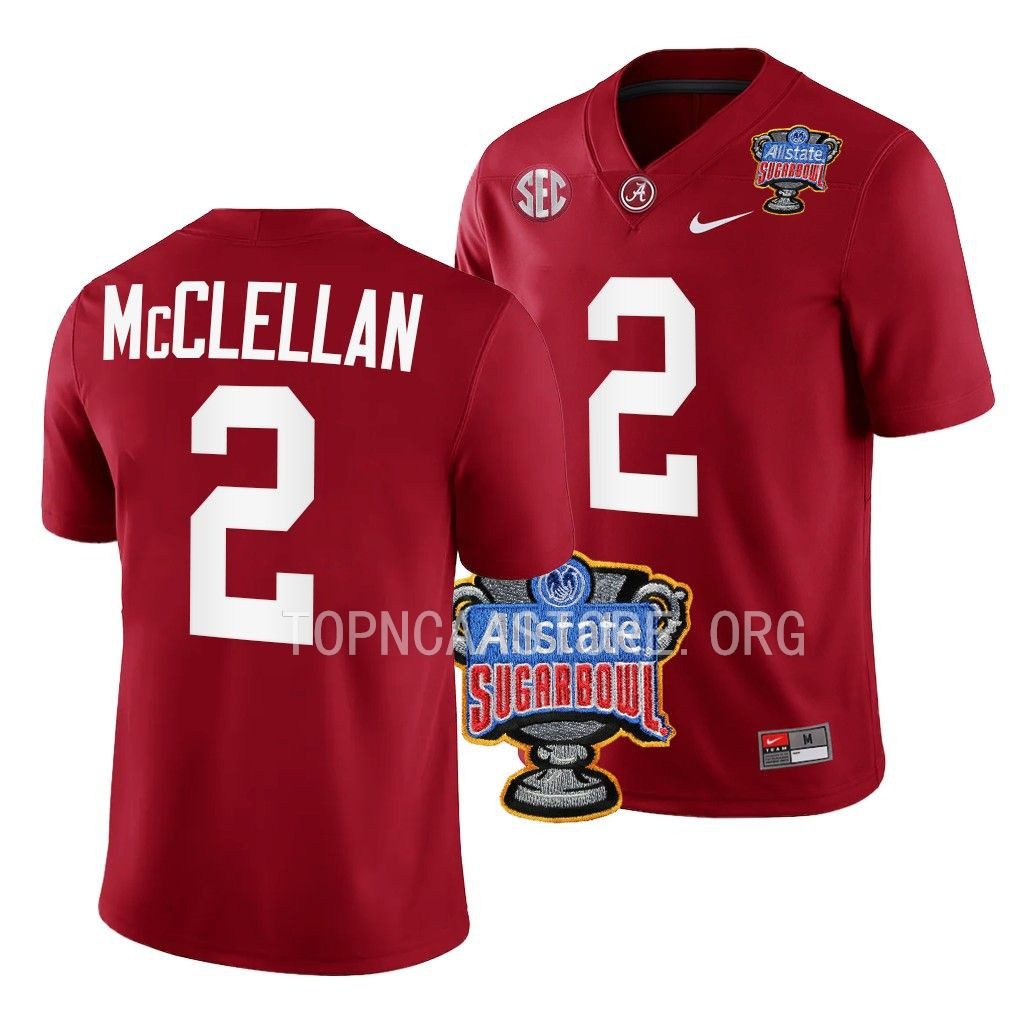 Men's Alabama Crimson Tide Jase McClellan #2 Crimson 2022 Sugar Bowl NCAA College Football Jersey